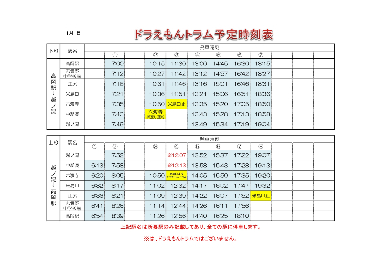 富山マラソン開催日のドラえもんトラムの運行について